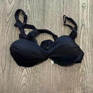 NWOT Jacque Designs Swim Bikini Top Halter Neck Adjustable Strap Black Size XL